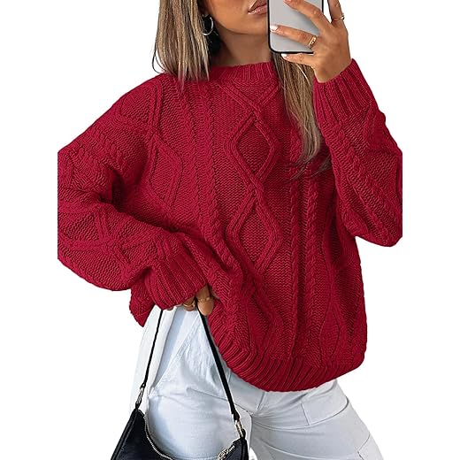 Trendy Queen Women's Oversized Cable Knit Crewneck Sweaters