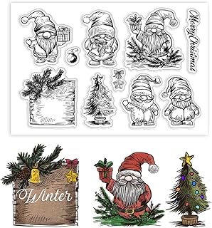 PH PandaHall Christmas Gnome Clear Stamps for Card Making, Christmas Tree Craft Stamp Rubber Stamps Star Transparent Silicone Stamp for Journal Album Card DIY Crafts Making Scrapbooking Decor