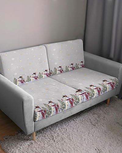 Miniatura 3 de Fundas de cojín para sofá de Navidad con diseño de muñeco de nieve gris, funda elástica para sofá con parte inferior elástica, diseño de árbol de