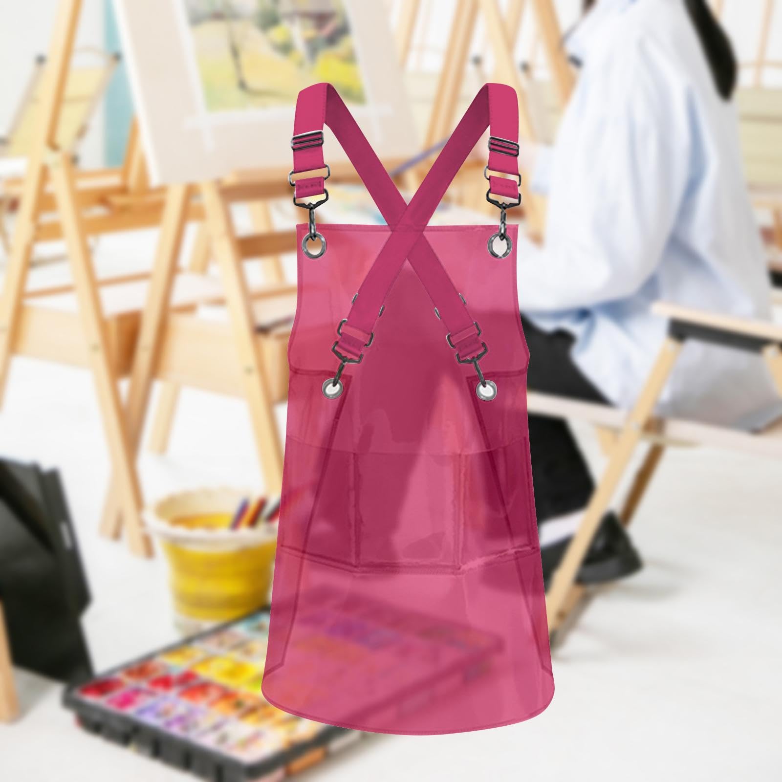 rockible Transparent Apron Waterproof TPU Aprons Unisex Adjustable Bib Cooking Kitchen Chefs Work Apron for Cosmetology Coffee Shop Painting Clear Hairdressing Aprons-Full Red - Image 4