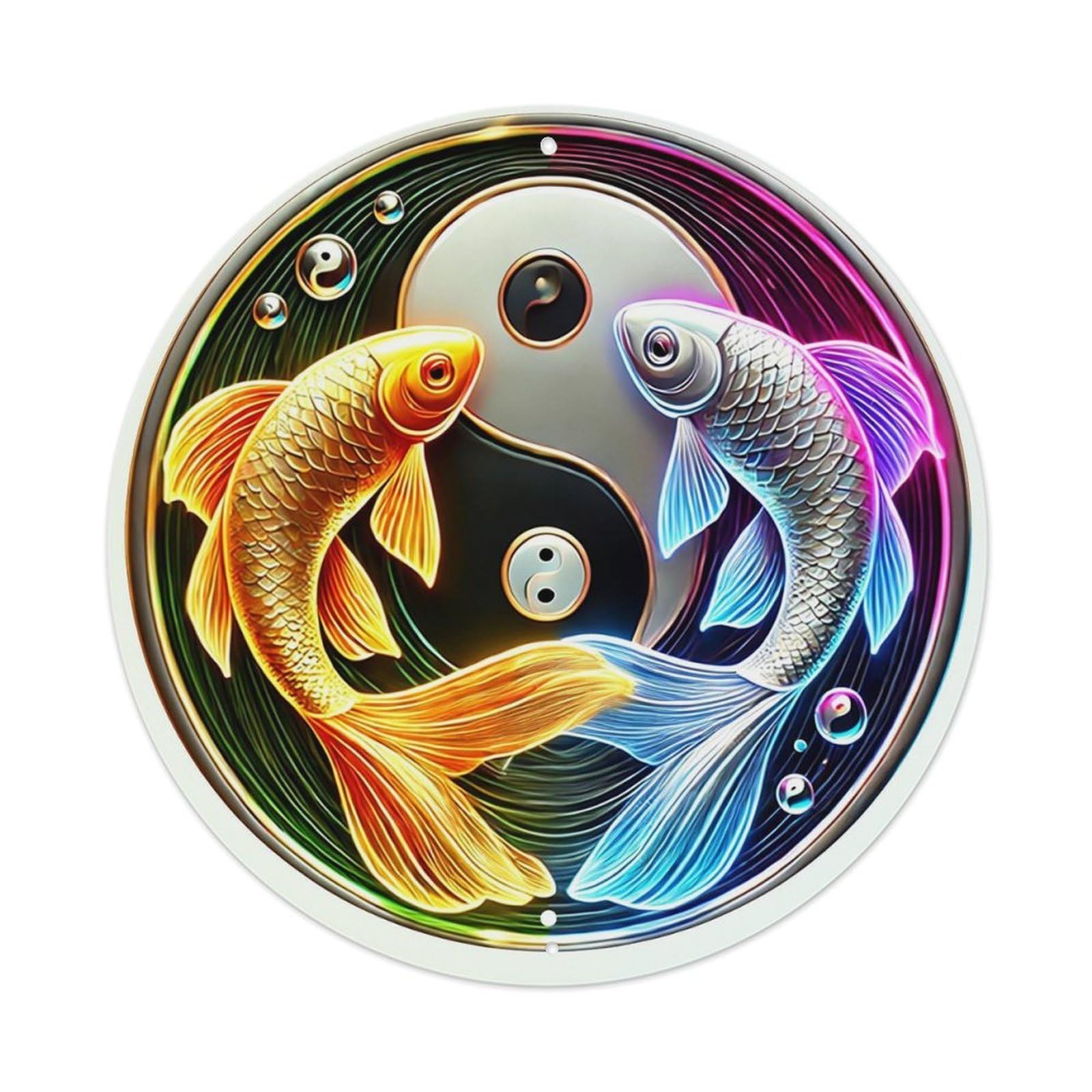 Yin Yang Fish Symbol Art Tin Sign Metal Poster Vintage Metal Signs for Home Man Cave Bar Cafe Kitchen laundry room Wall Decorations Gift 8x8Inch