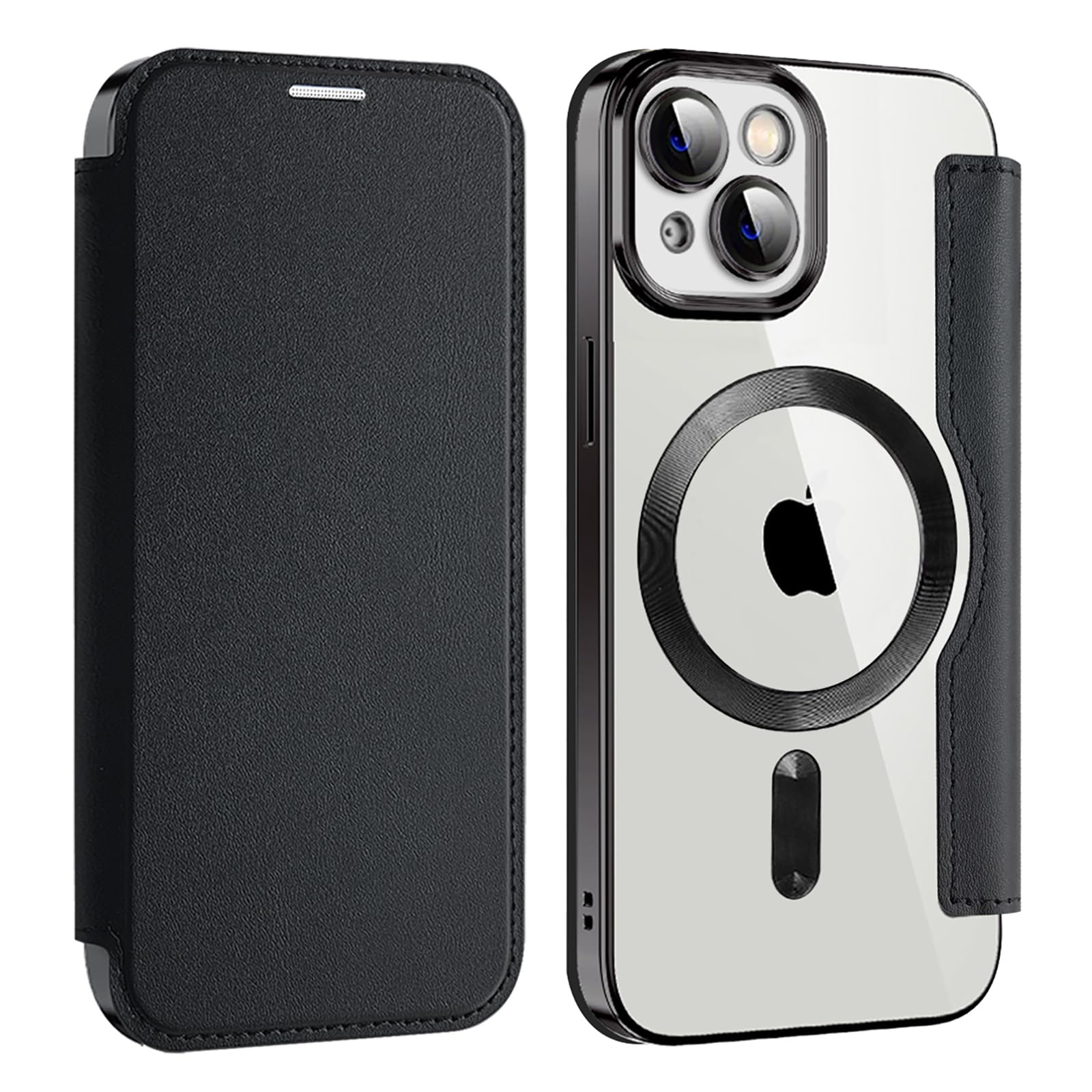 iPhone 14 用 ケース 手帳型 RFID アイフォン 14 ケース 財布型 カードポケット付き 全面保護 Magsafe対応 背面透明 高級なPUレザー 人気財布型 カバー 軽量 いphone 14 スマホケース カード収納 おしゃれ 上質な手触り 擦り傷防止 (ブラック)