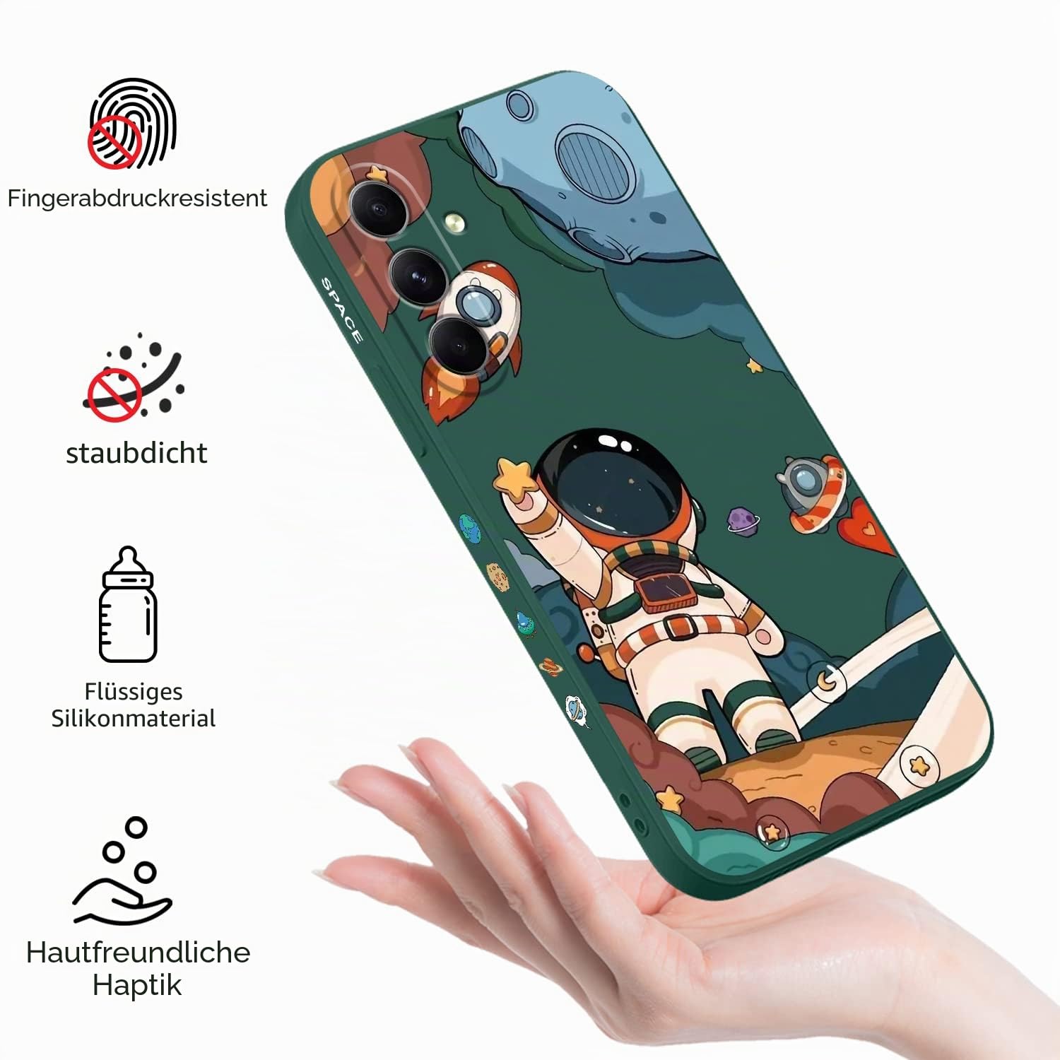 LEECG für Samsung Galaxy A54 5G Hülle Anti Rutsch Flüssig Silikon Weich Schutzhülle Hülle für Samsung A54 5G-Astronaut Grün