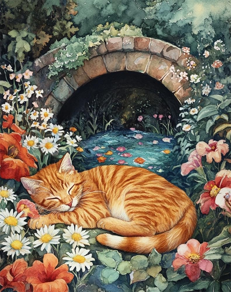 Henypt Cross Stitch Kit,Cat and Flowers Easy Pre Printed Stamped Embroidery Stitch Kit for Adult Beginners, Embroidery Starter Advanced Easy Crossstitch Patterns Set Needlepoint