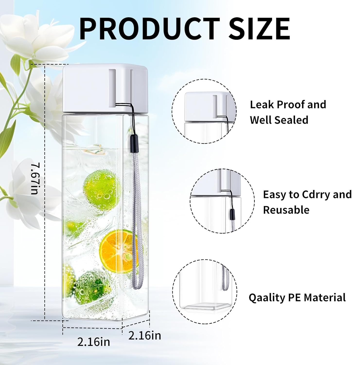 mwellewm 24Pcs Water Bottles Bulk 17 Oz Reusable Plastic Water Bottle Spill Proof Clear White Gym Sports Large Drink Bottle for Adult Leak Square Pack for School Outdoor Fitness Travel Camping Office - Image 6
