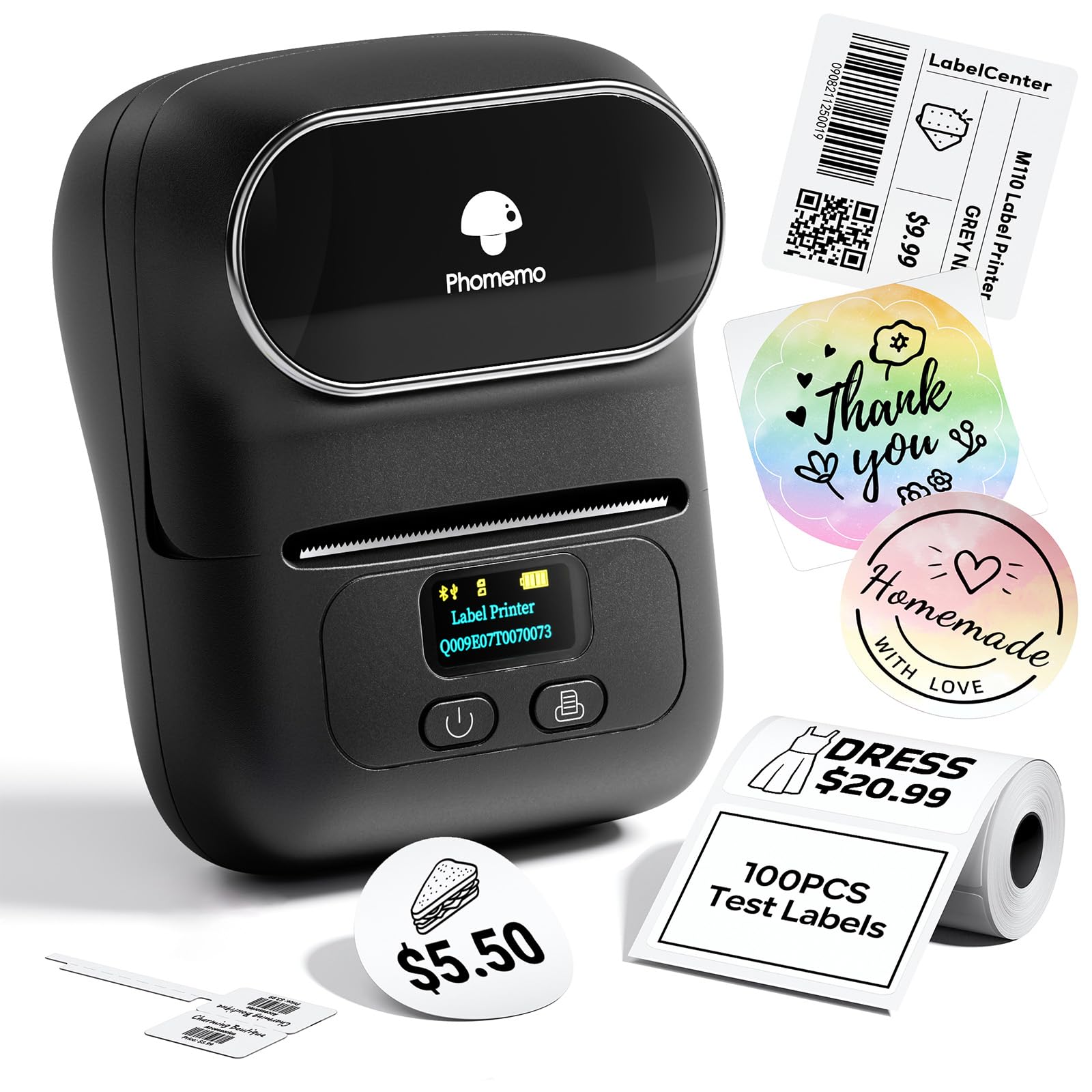 Phomemo M110 portable Bluetooth barcode label printer in black