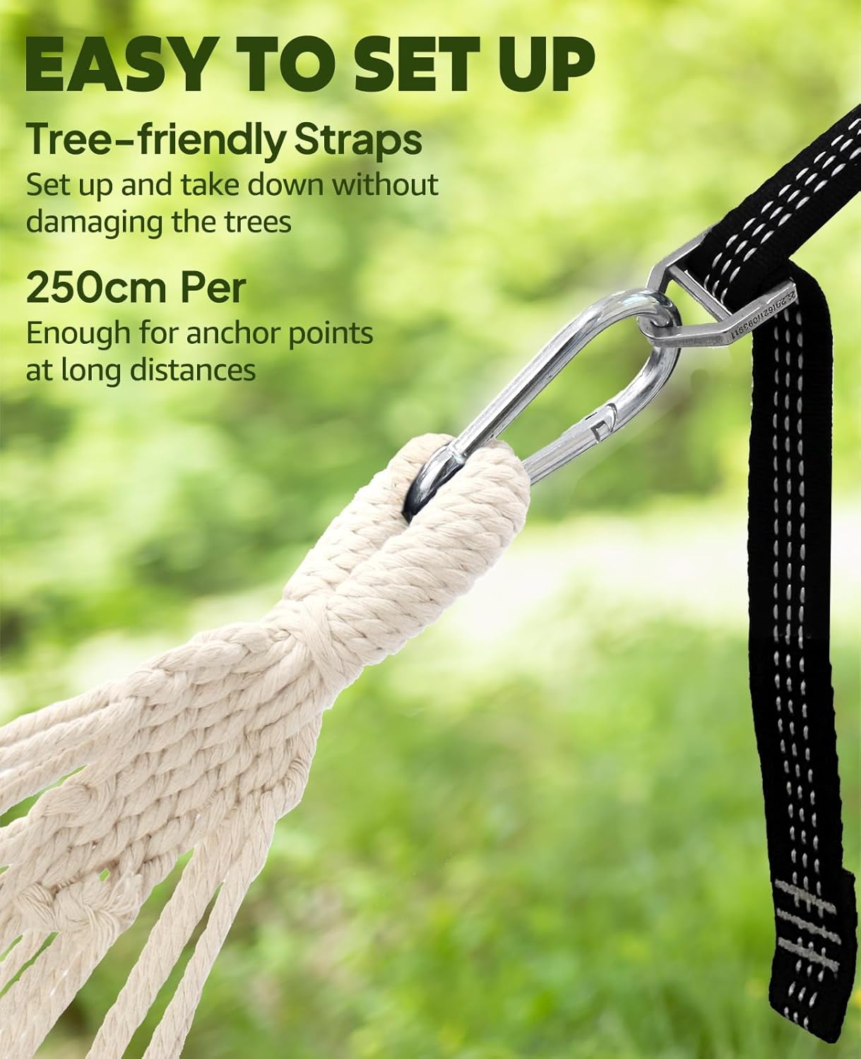 Chihee Hammock for Stand 9.8ft x 4.9ft Soft Cotton Hammock Holds Up to 660lbs Portable Tree Hammocks with Detachable Spreader Bar Pillow 2 Strong Webbings 2 Carabiners Patio Garden Indoor Outdoor