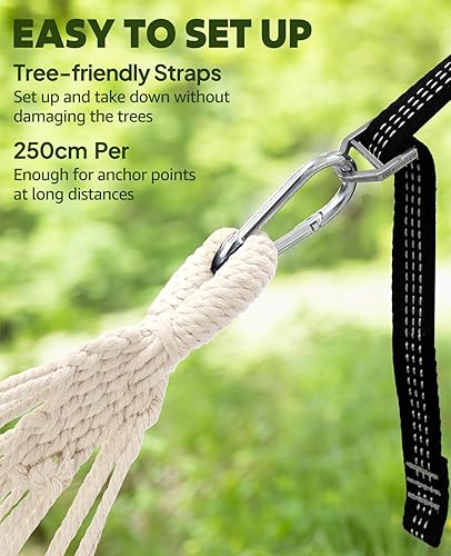 Miniatura 5 de Chihee Hamaca para Soporte de 9.8 pies x 4.9 pies, hamaca de algodón suave con capacidad para hasta 660 libras, hamacas portátiles para árboles con
