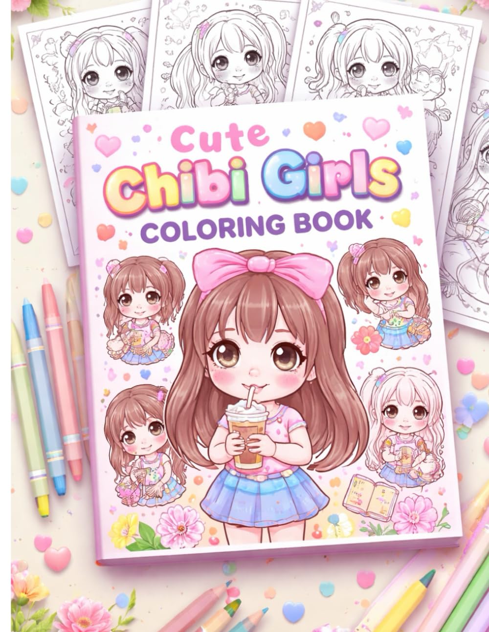 Cute Chibi Girls Coloring Book: Adorable Kawaii Coloring Pages for Relaxation, Stress Relief, and Creative Fun for Kids, Teens, and Adults