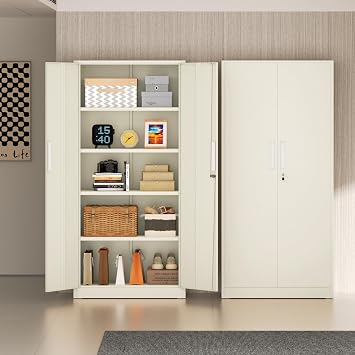 Incbruce 72 Metal Storage Cabinet, Locking Steel Storage Cabinets with 2 Doors and 4 Adjustable Shelves, Tall Lockable Tool Storages for Garage, Home, Office (Grey)