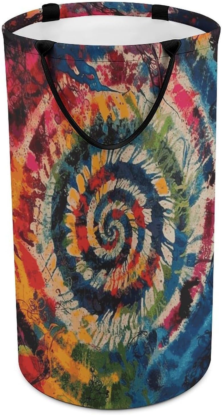Colorful Spiral Tie Dye Laundry Hamper Freestanding Waterproof Clothes Hamper with Easy Carry Handles Large Collapsible Laundry Baskets Portable Dirty Clothes Basket