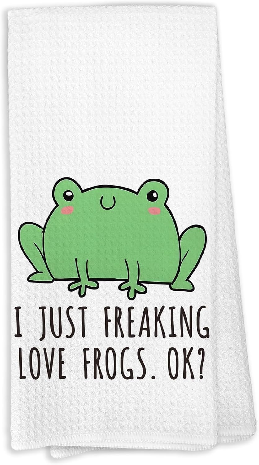 Frog Gifts Towel - I Just Freaking Love Frogs, Frog Animal Bathroom Home Decor, Animal Decorative Bath Kitchen Bathroom Hand Towel, Frogs Gifts for Women Kids Men