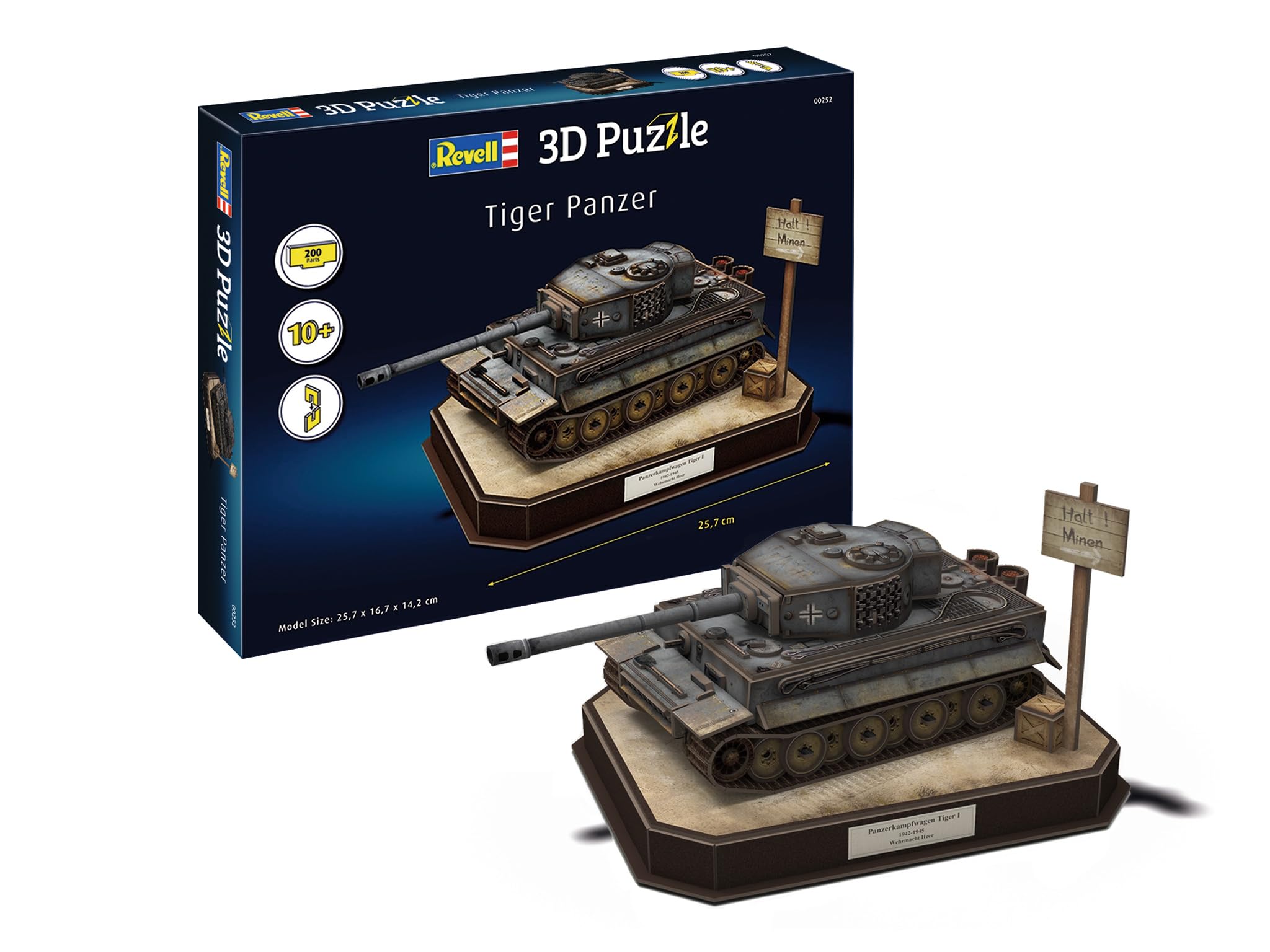 Revell 3D Puzzle 00252 Tiger I - German Tank, 200 Pieces, Highly Detailed, Fun & Easy To Build, 25.7cm in Length