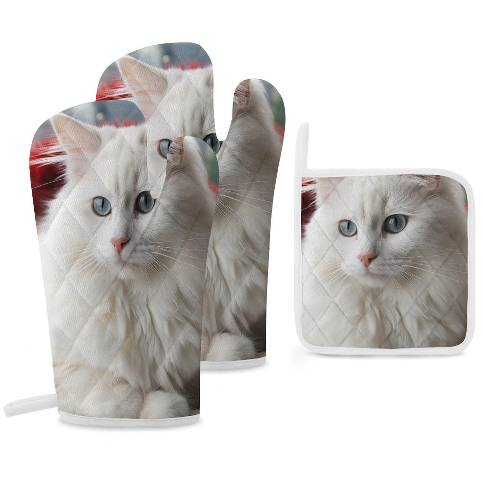 Gants de cuisine chat blanc anti brûlure pour manipuler les plats chauds sans risque