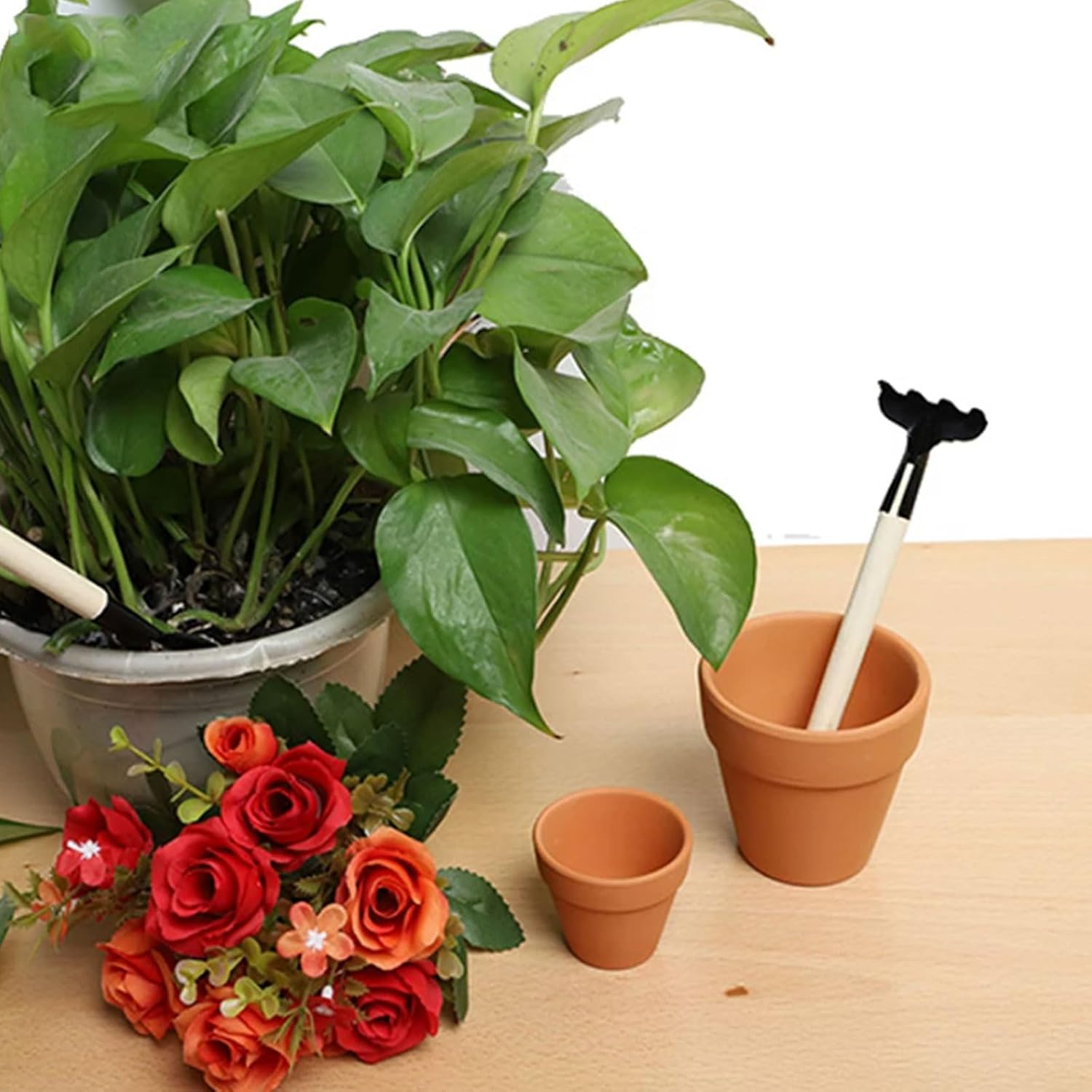 Montessori Kids Gardening Tool Set, Mini Garden Tools with Wooden Handles, Child-Size Shovel, Rake & Trowel (3PCS)