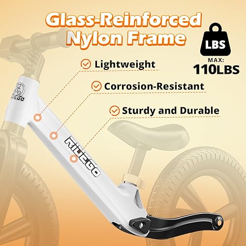 Miniatura 3 de Ridego Bicicleta de equilibrio de 14 pulgadas para niños de 2 a 6 años, bicicleta ligera para niños con asiento ajustable, bicicleta de empuje con