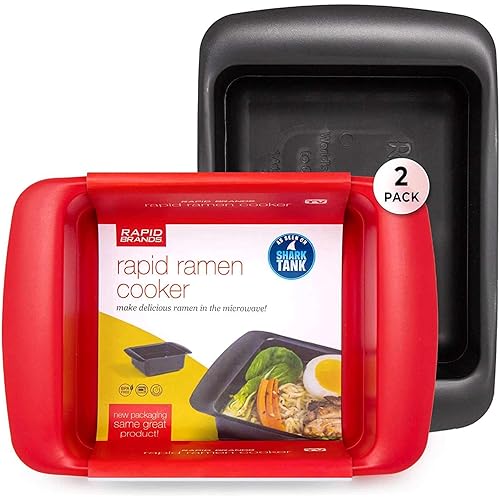 Rapid Ramen Cooker - Microwave Ramen in 3 Minutes - BPA Free and Dishwasher Safe - 2 Pack (Black & Red)
