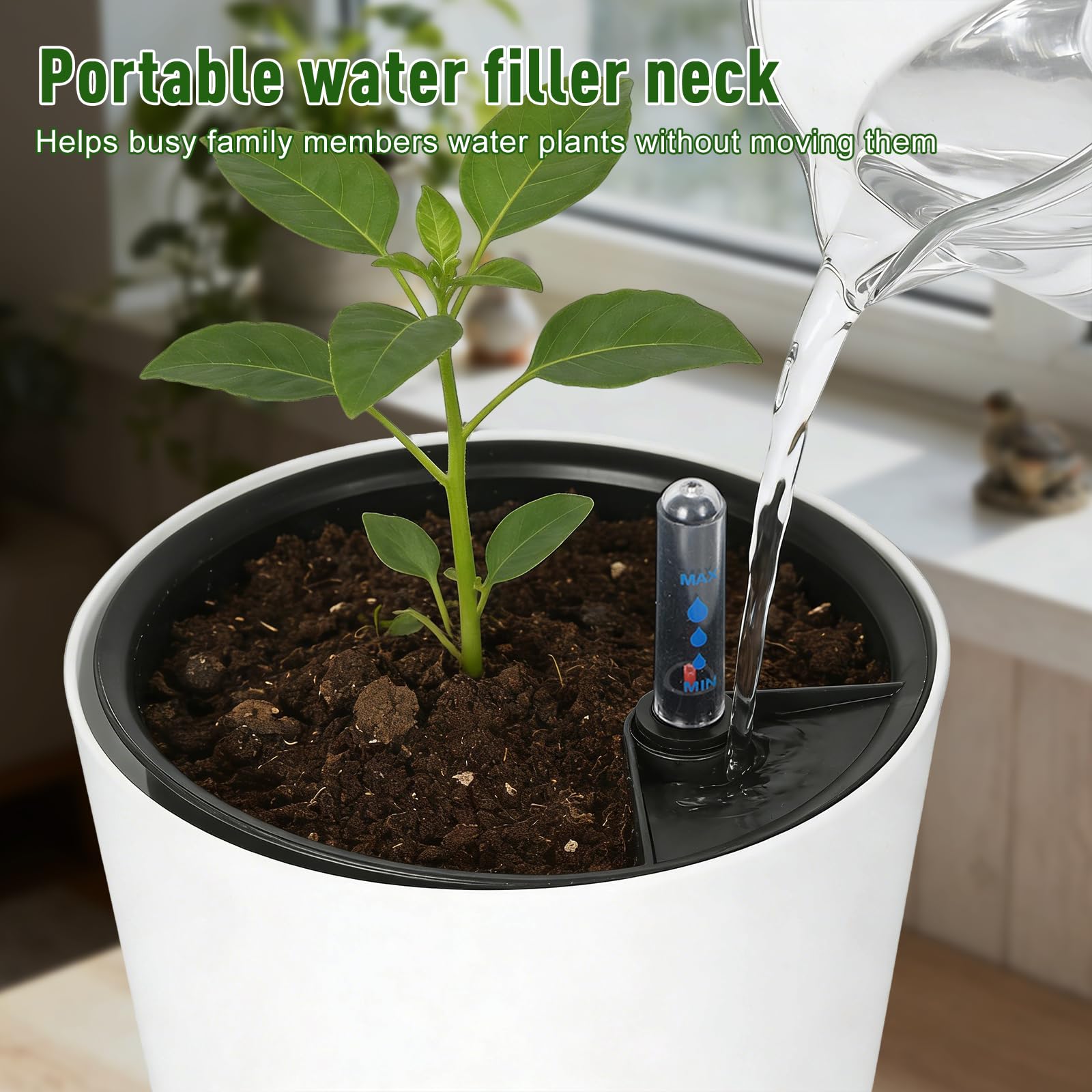 TWSOUL Lot de 2 pots à arrosage automatique avec indicateur de niveau d'eau, réservoir d'eau avec système de pot en pot, idéal pour plantes d'intérieur et herbes, intérieur et extérieur, 18 x 15,5 cm