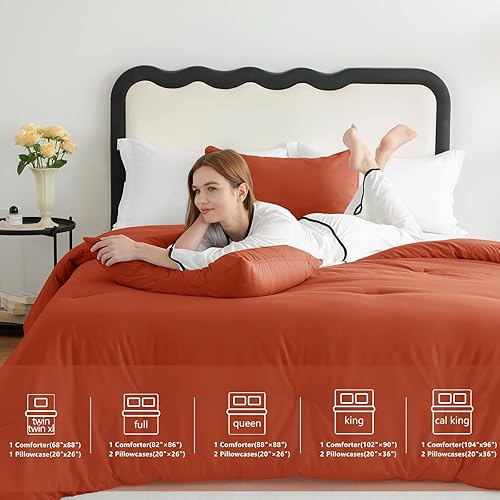 Miniatura 6 de CozyLux - Juego de edredón de 3 piezas, color terracota, tamaño queen, acolchado, transpirable, suave, esponjoso con edredón de relleno alternativo