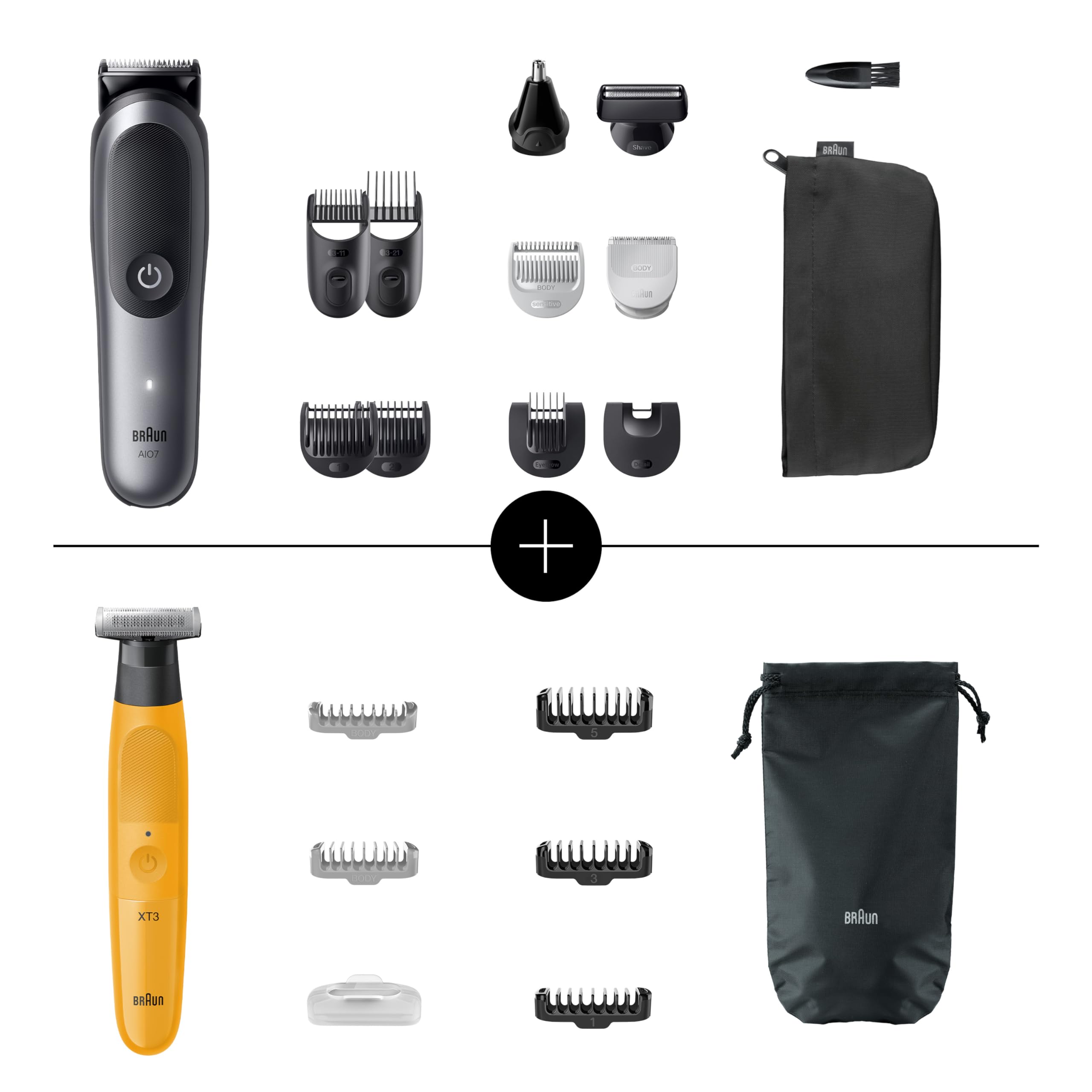 Braun All-in-One Series 7, 12-in-1 Groomingset, Nasenhaartrimmer, AutoSense, Rasierer Herren Elektrisch, Barttrimmer und Haarschneider + Braun Series XT3 All-in-One, Trimmer, Groomer, Bart Styler