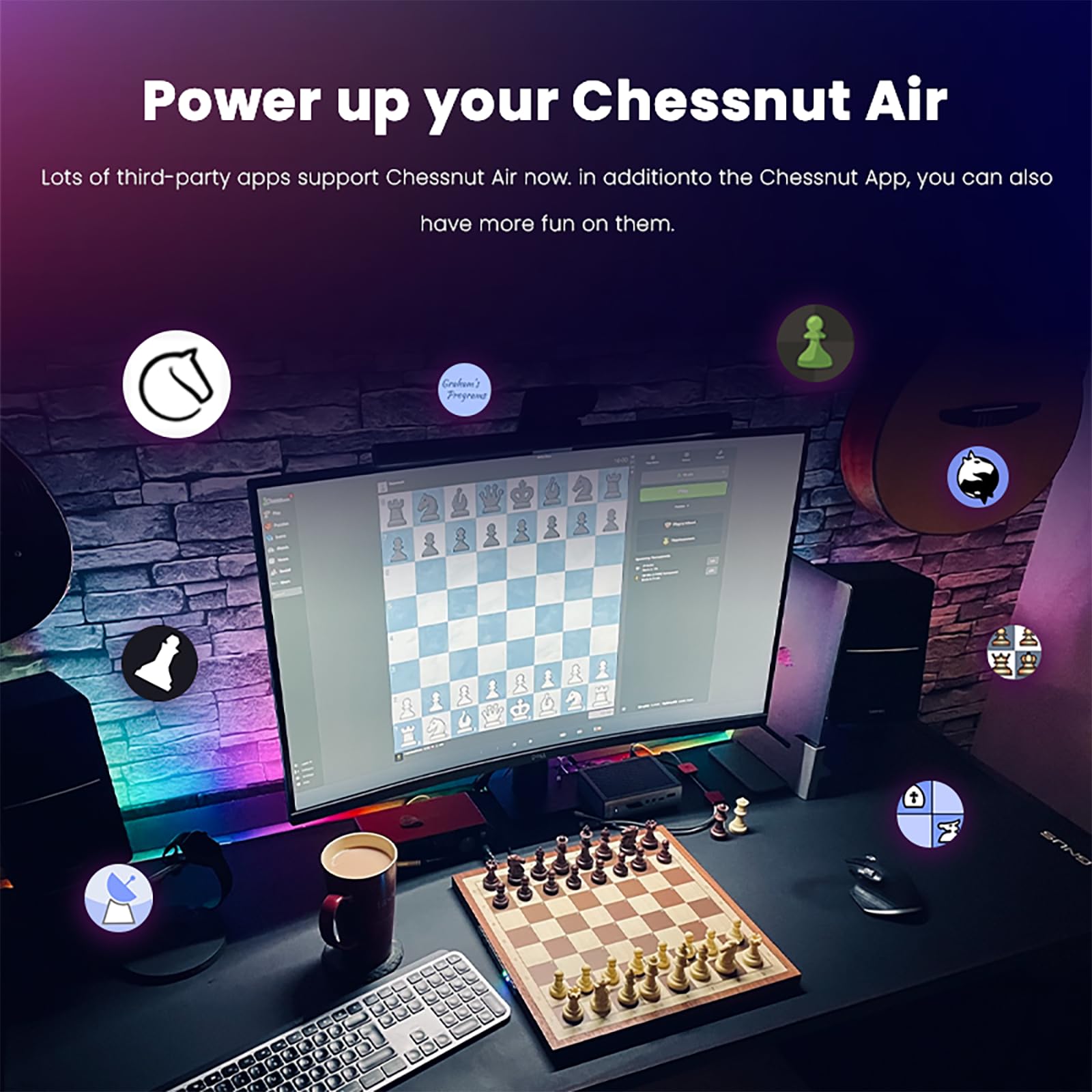 Chessnut Air Electronic Chess Set, una scacchiera in legno magnificamente realizzata a mano con regine extra, LED, set di scacchi elettronici adattivi AI e app con scacchiera per computer