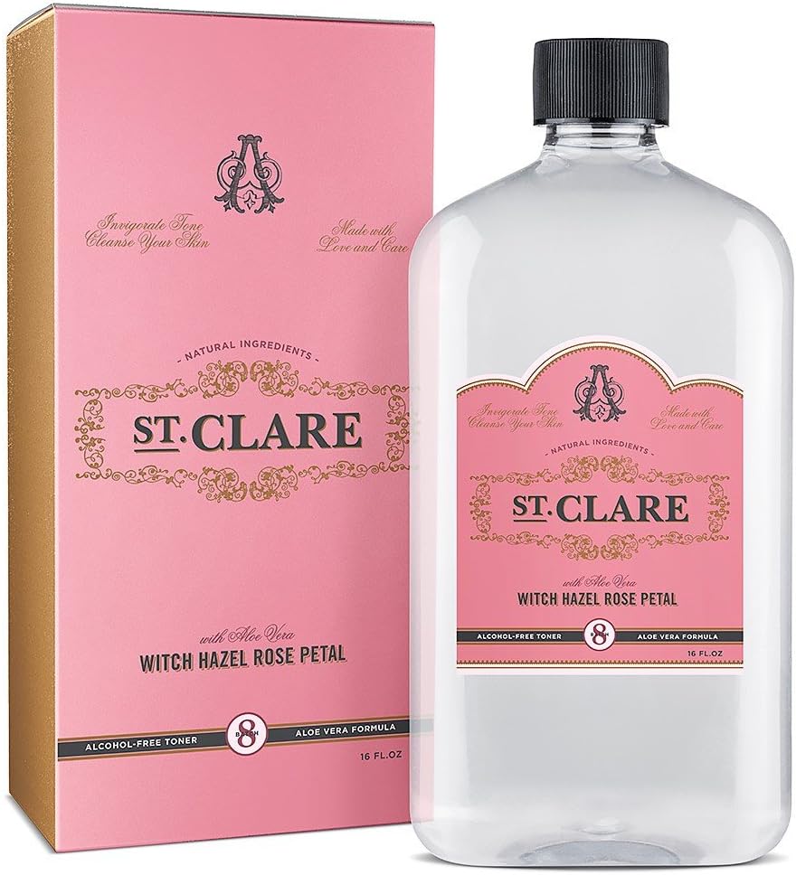 St Clare Rosewater, Aloe & Witch Hazel Facial Toner - Alcohol Free Witch Hazel Toner For Face & Skin, Rose Water & Aloe Vera Facial Toner, Skin Care Witch Hazel Alcohol Free 16 Ounce