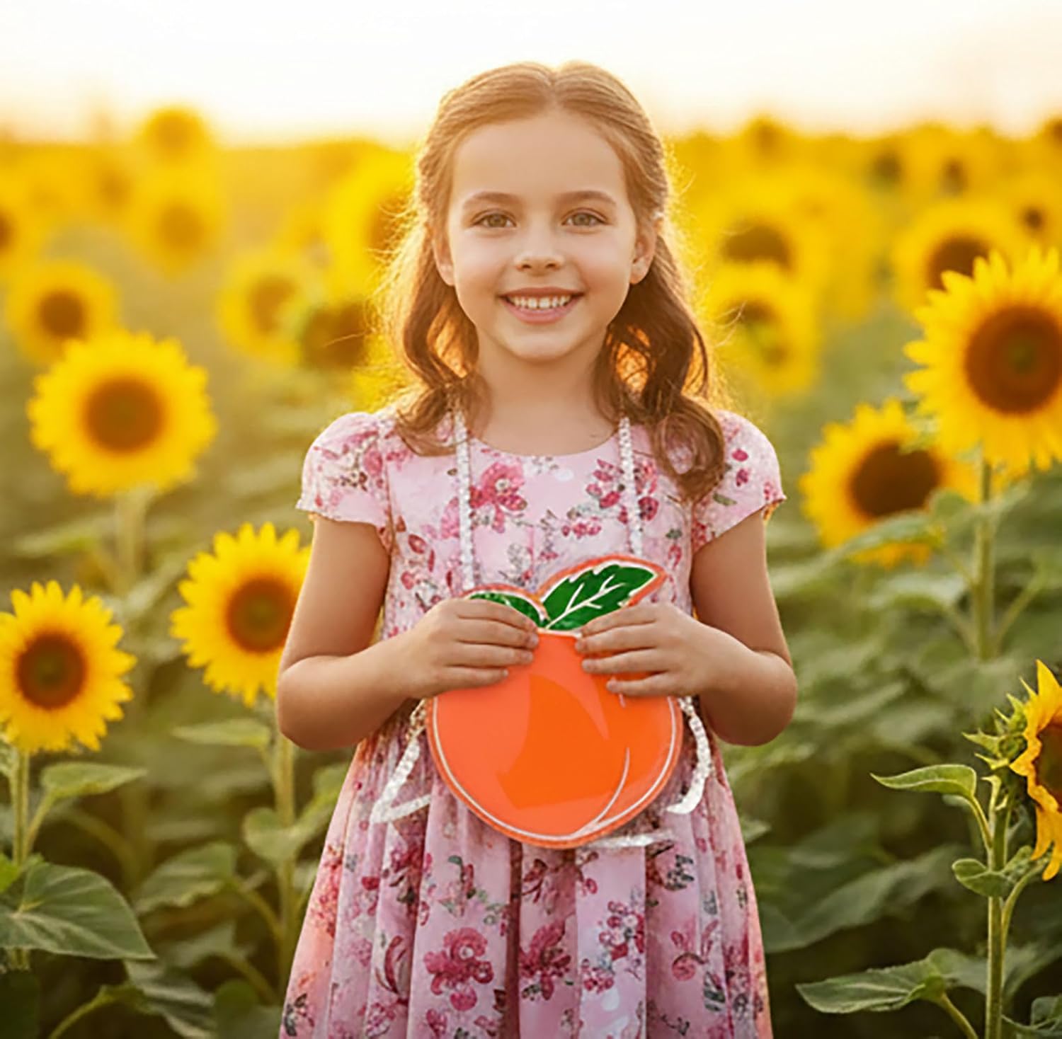 Cute Peach Shaped Mini Crossbody Purse with Pearl Chain Strap, Fruit Design Coin Handbag for Girls (Orange) - Image 2