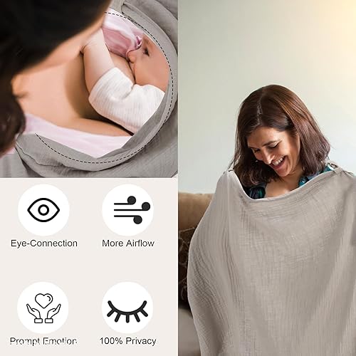 Miniatura 6 de Funda de lactancia de muselina, funda de lactancia materna, de algodón suave, multiusos, con correa ajustable para el cuello (gris)