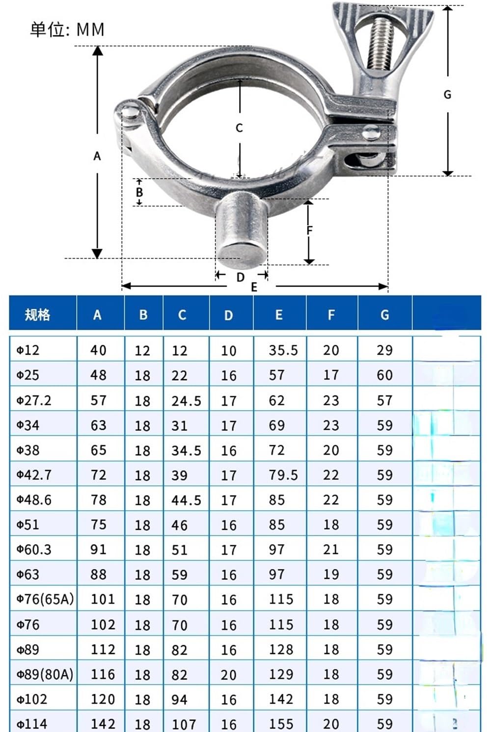Abrazaderas for tubos de acero inoxidable 304 de 12,7, 19, 22, 25, 27, 32, 38, 42, 45, 48, 51-152 mm (diámetro exterior de 0,5 a 6 pulgadas)(127mm 5 Inch)