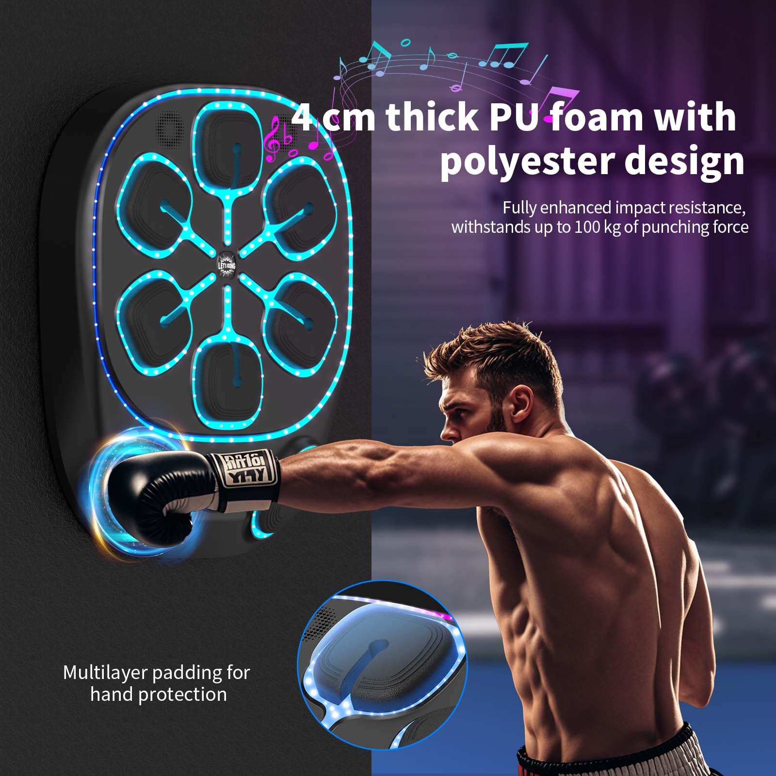 Machine de Boxe Musicale LED Bluetooth – 9 Modes de Vitesse et comptage – pour Enfants et Adultes, Maison et Salle de Sport