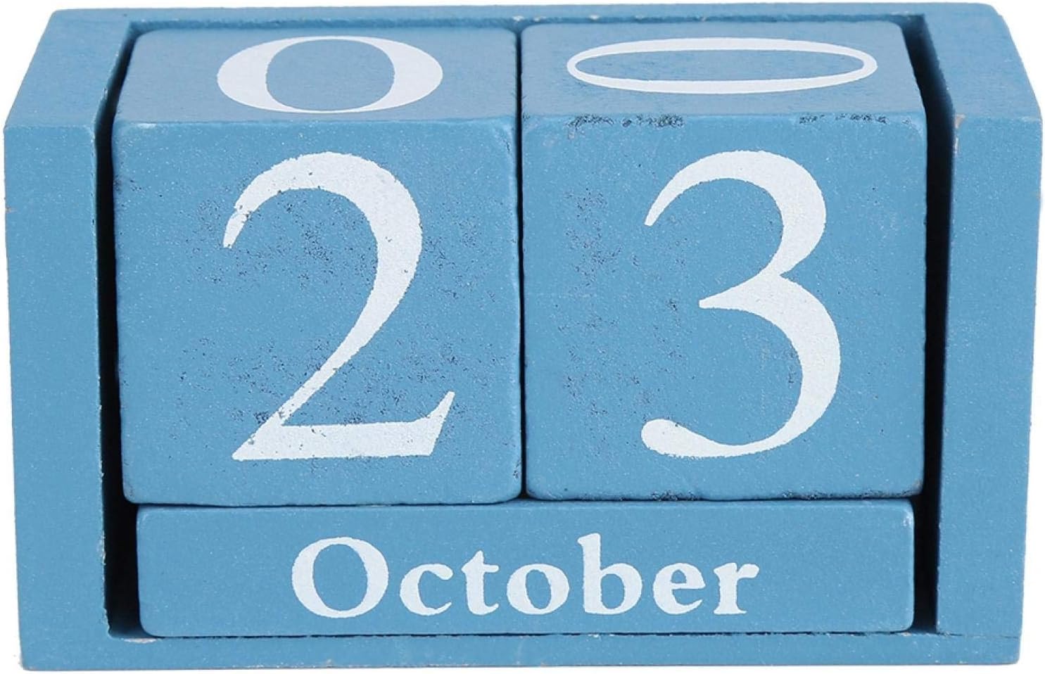 Omabeta Vintage Wooden Calendar Rustic Wood Blocks Perpetual Calendar Desktop Wood Block Month Date Display Home Office Decoration Desk Accessory(Blue)
