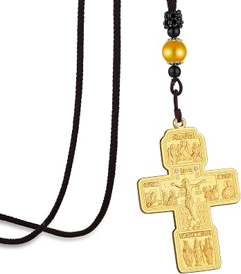 COTTVOTT Russian Orthodox Jesus Cross Pendant Necklaces Men Women Religious Prayer Crucifix Church Necklace
