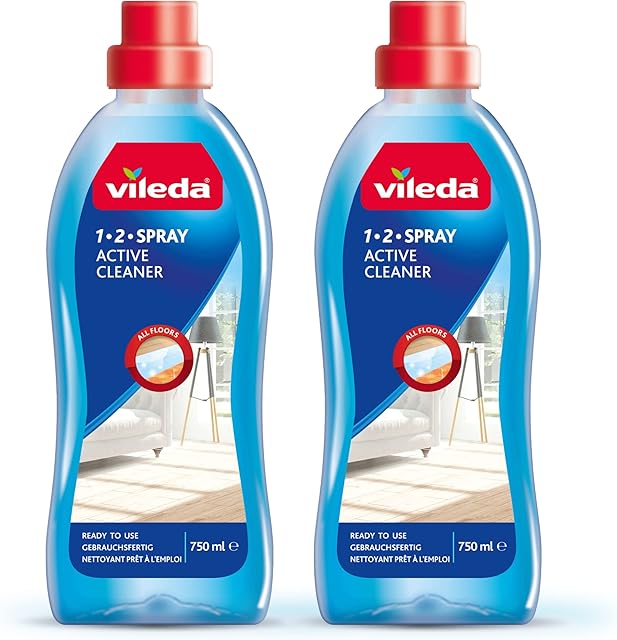 Vileda 1-2 Spray Floor Cleaning Liquid for Cleaning Floors with Vileda 1-2 Spray Microfibre Mops, 750 ml, Pack of 2