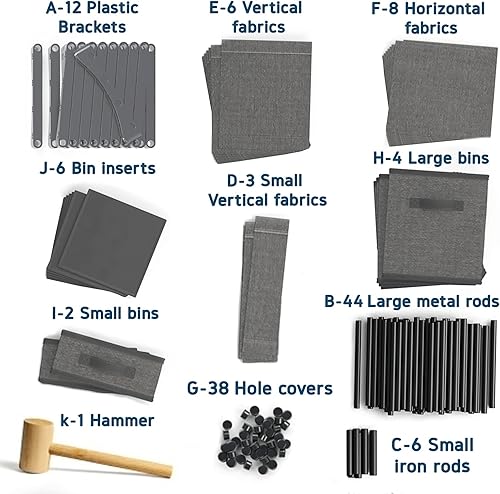 Miniatura 8 de Organizador de almacenamiento de 6 cubos, estante organizador de cubos grises, estantes organizadores de cubos de almacenamiento con cubos de