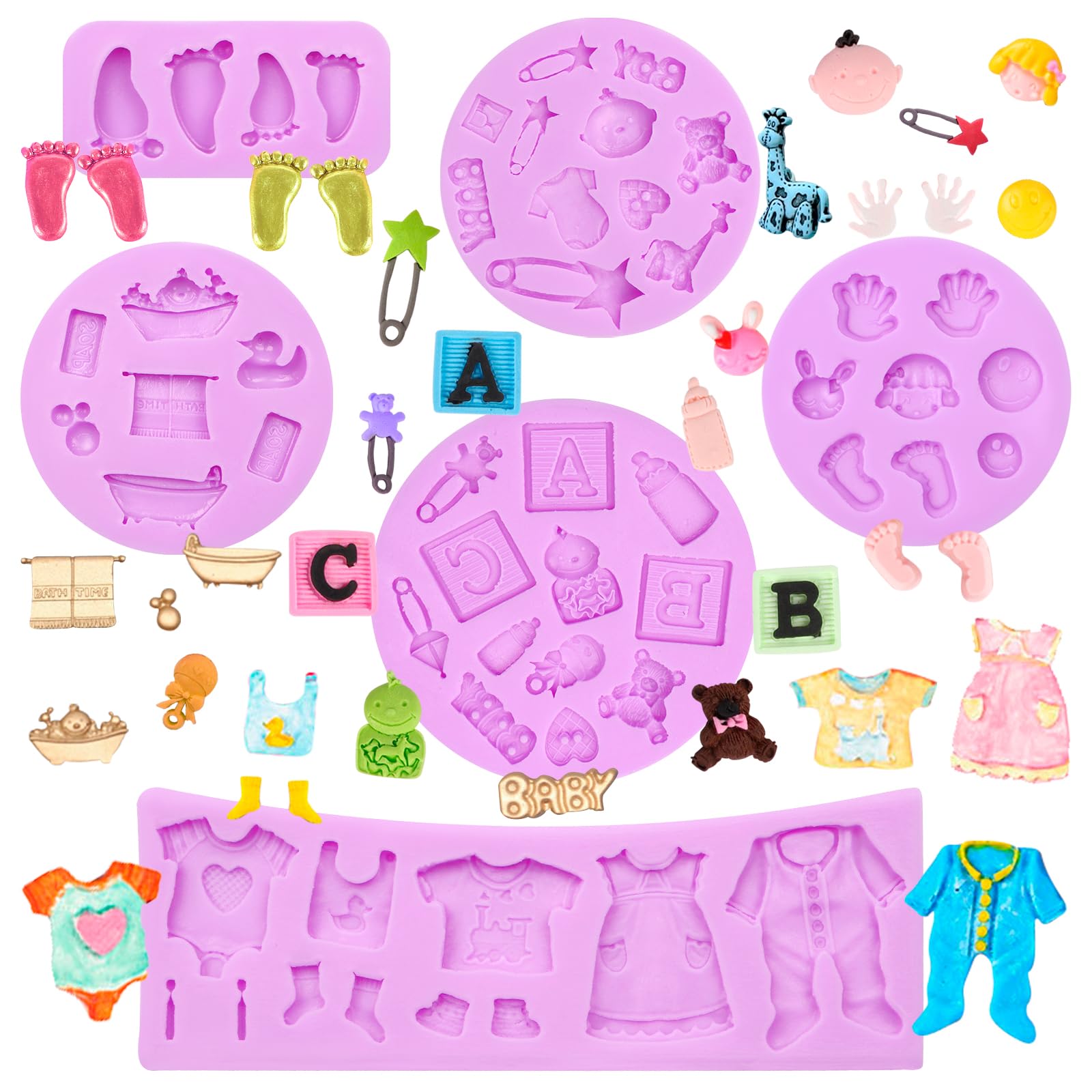 Moldes de chocolate para bebé, baby shower, pies de bebé, moldes de silicona para biberones, ropa, botones, fondant, decoración de pasteles, decoración de cupcakes, caramelos, azúcar, manualidades,