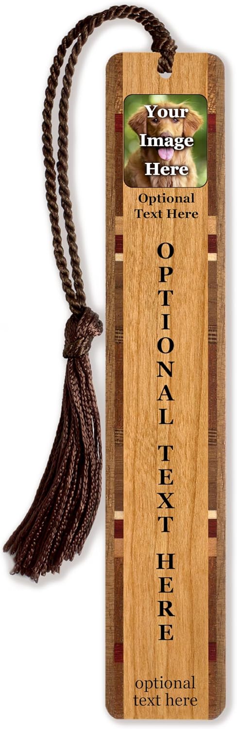 ​Personalized Monogram Initials and Custom Message Walnut Wood Bookmark – Double-Sided – Handmade in USA