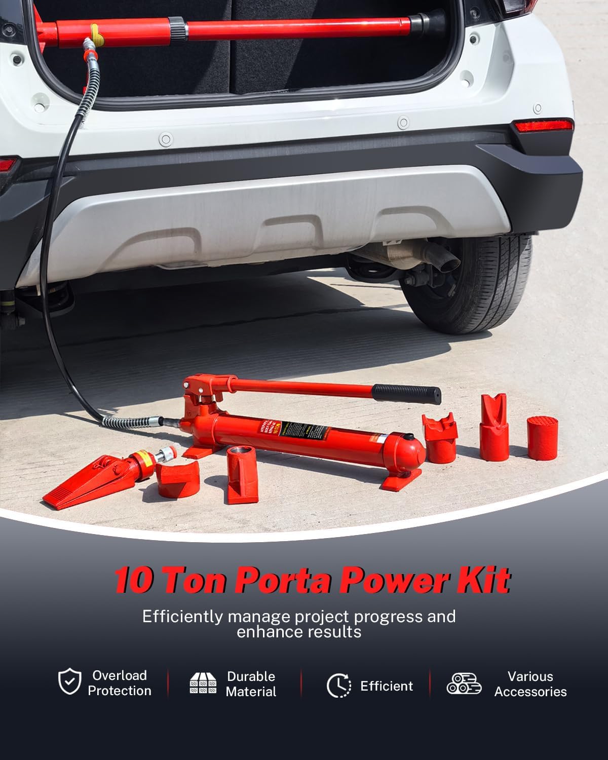GarveeTech 10 Ton Porta Power Hydraulic Jack Kit, 20000 LBS Capacity Heavy Duty Portable Hydraulic Ram Set with 17 Pcs Accessories & Carrying Case, for Auto Truck Farm Equipment Repair