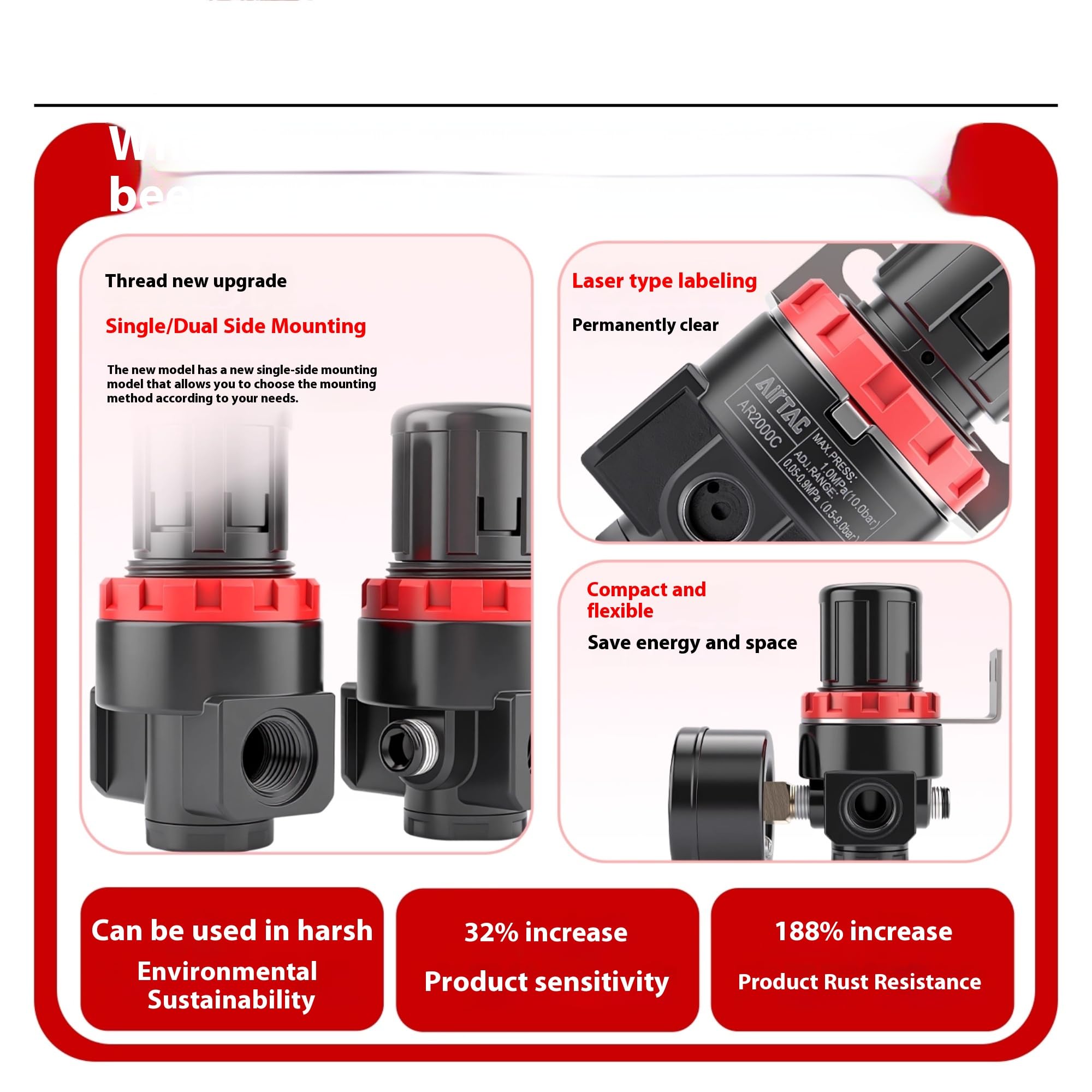 Airtac AR2000-C Regulator - 0-140 PSI -6