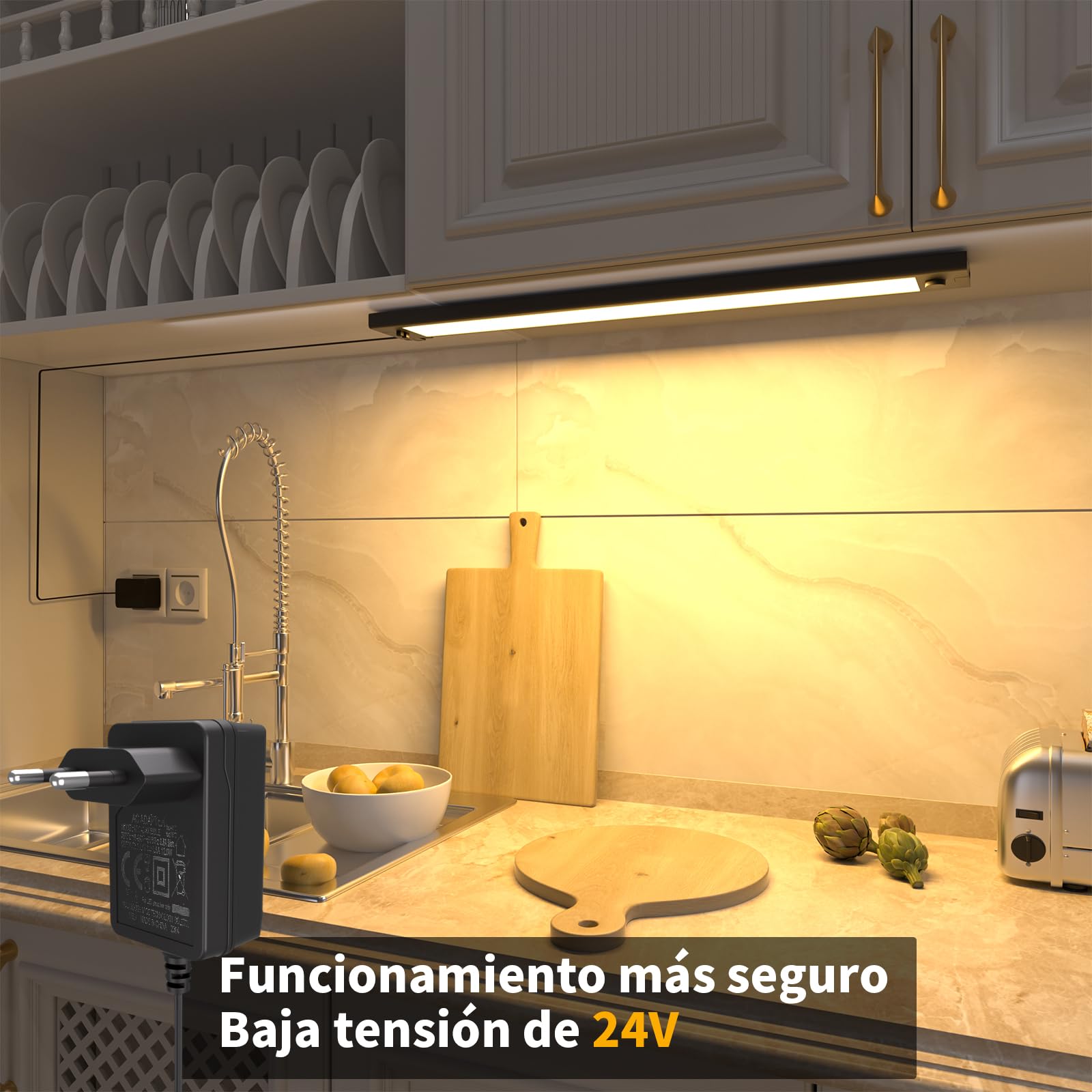 WOBANE Luz LED Cocina Bajo Mueble Enchufable, Regulable Luces para Gabinete 42 cm, 5 Temperaturas de Color Lampara para Interior, Estante, Escritorio, Encimeras de Cocina, Lavanderías