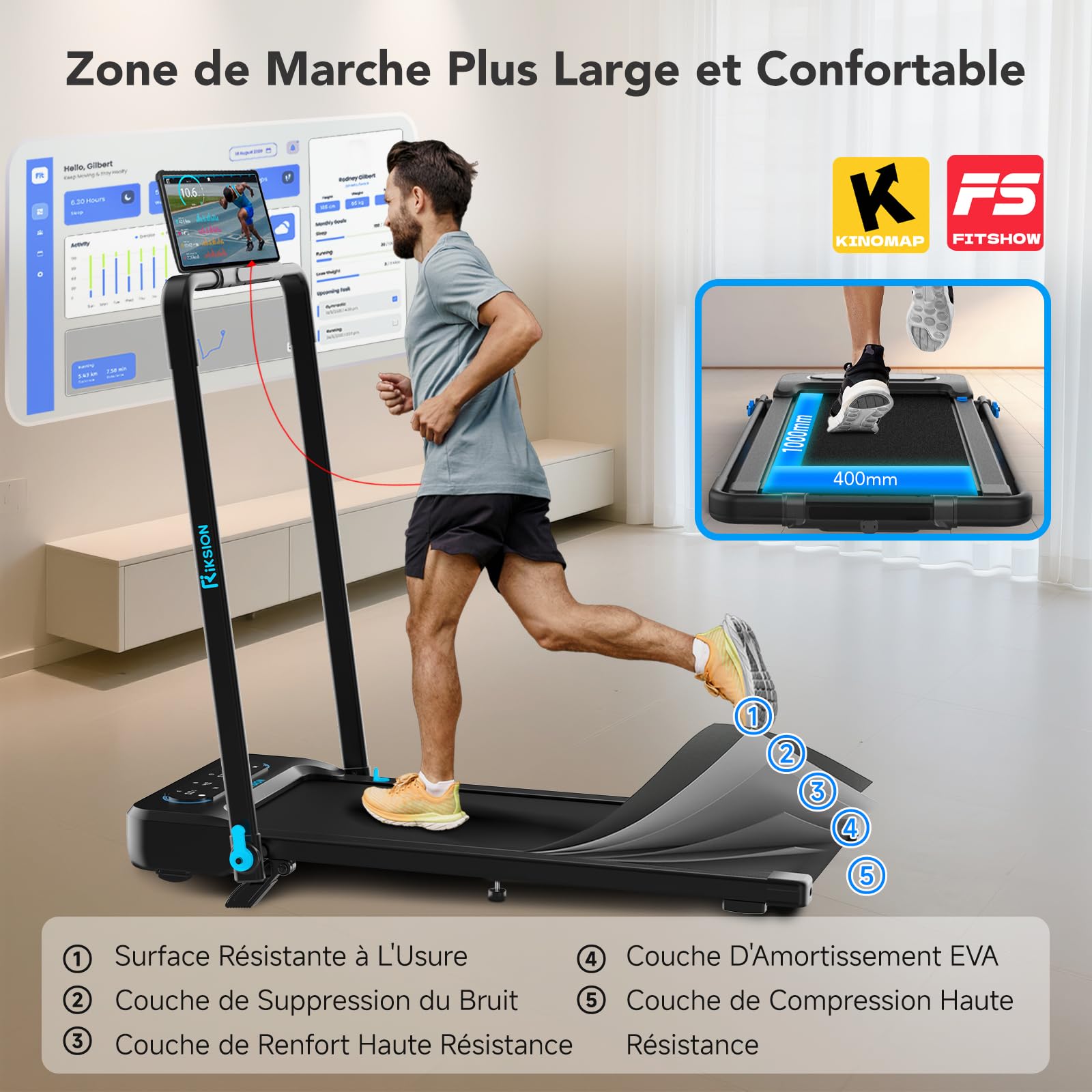 Tapis de Marche, Tapis de Course Électrique, Walking Pad Large Surface 400mm, Télécommande et Écran LED, Vitesse Réglable, Compact pour Maison/Bureau Pas d'assemblage