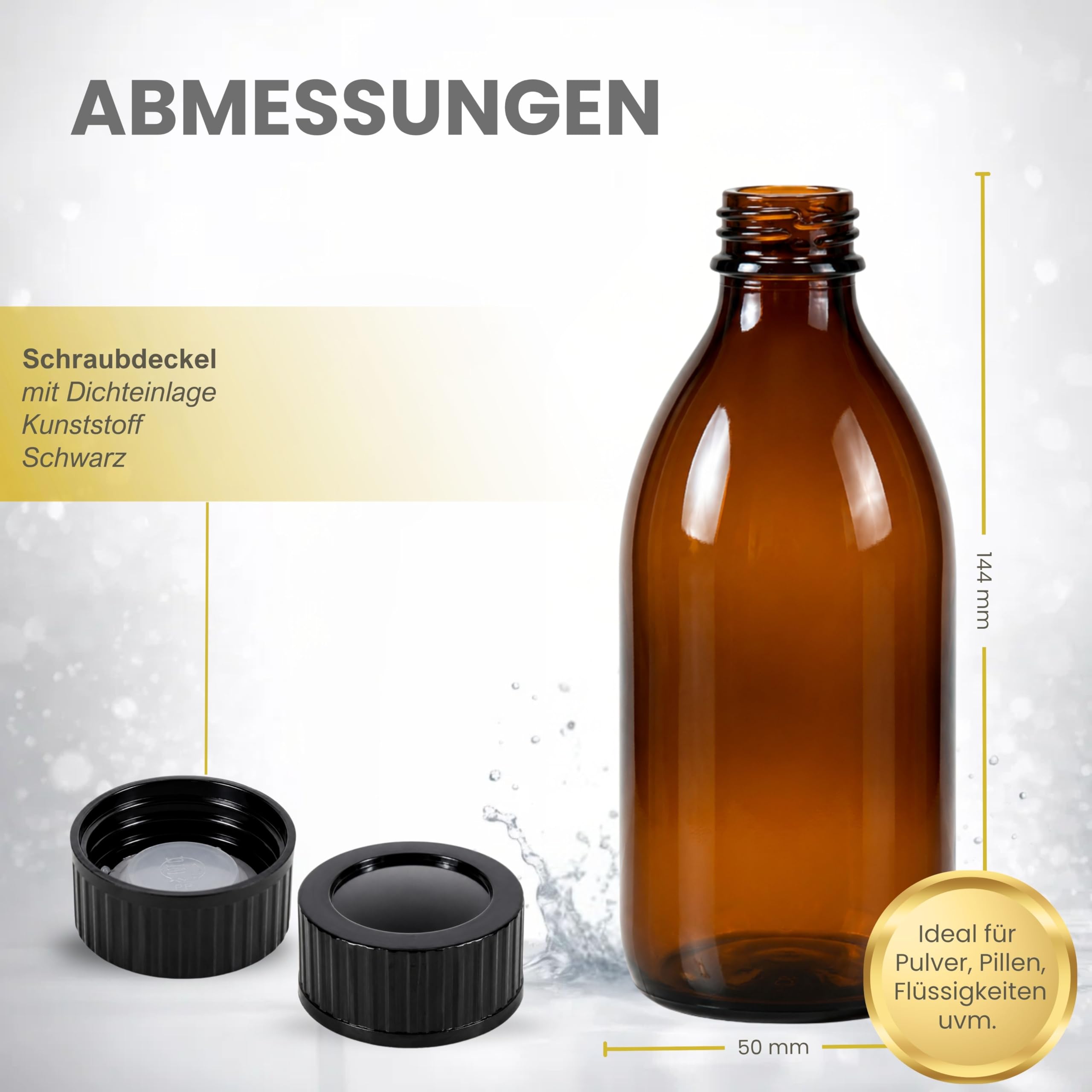 mikken - 6 flaconi medici marroni da 200 ml, per farmacia, da laboratorio, made in Germany e senza BPA, con imbuto, vetro, 6 pezzi