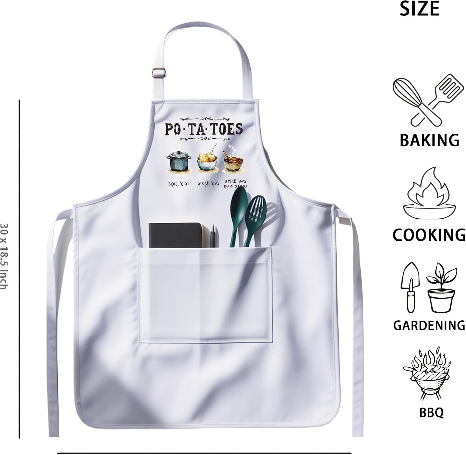 Funny Potato Aprons for Men Women, Cooking Kitchen BBQ Chef Aprons Gifts for Movie Lover Birthday Christmas, Adjustable Neck Strap with 2 Pockets