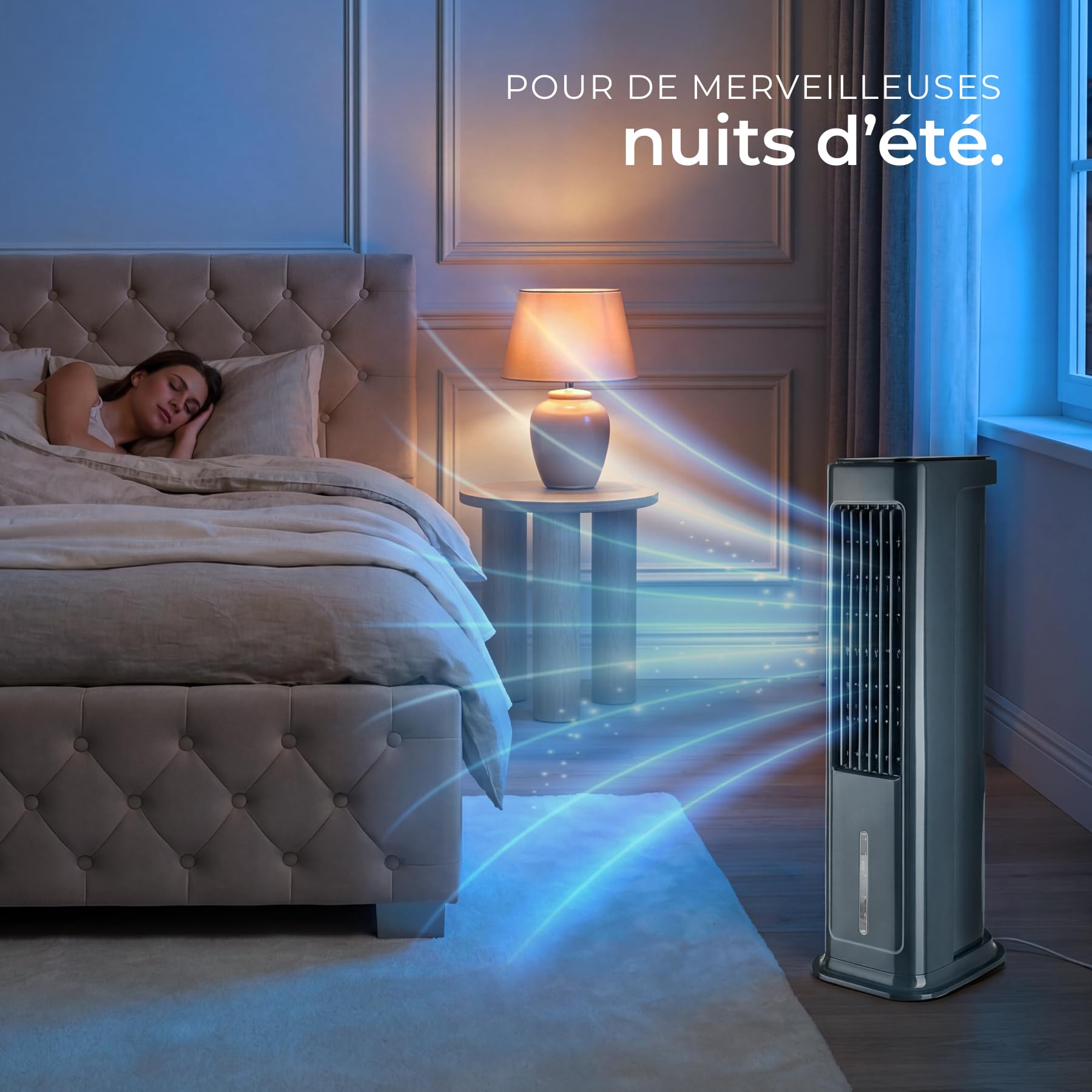 tectake® Rafraichisseur d'air 4-en-1, Refroidisseur Portable, Ventilateur, Humidificateur, Purificateur d'air HEPA, Réservoir 5 L, 3 Modes, 3 vitesses, Oscillation, Minuterie 12H, Silencieux, Gris