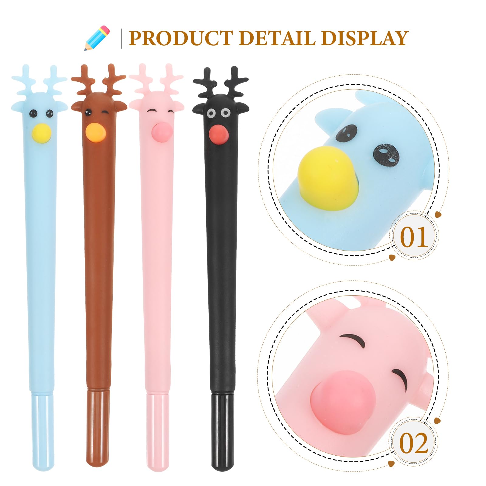Sewroro 8pièces Lot De Stylos à Bille Forme De Cerf De Noël Avec Encre Bleue Noir Marron Bleu Et Rose