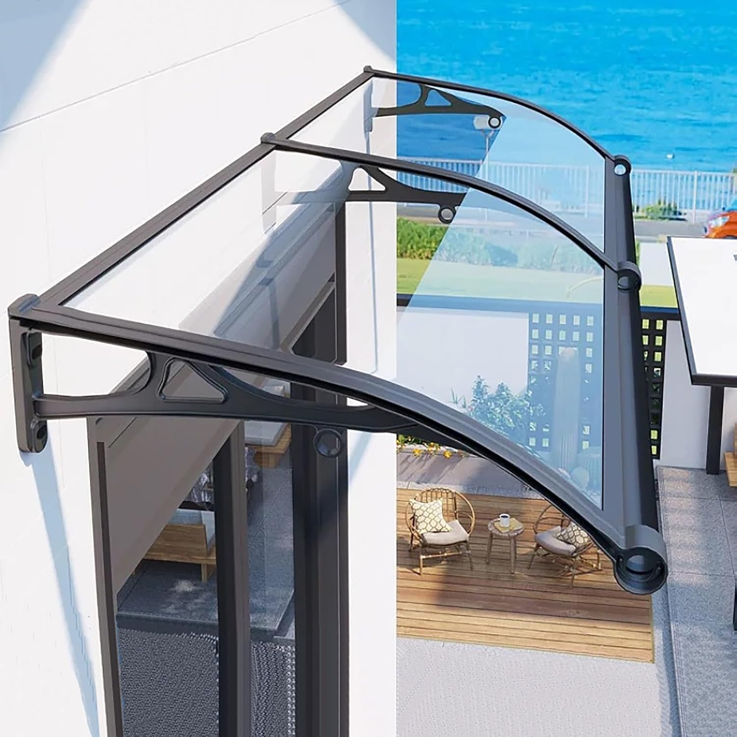 Polycarbonate Door Canopy Silent Awning for Balcony & Garage Rain & Snow Protection Entryway Cover Window Awning for Office (W120xL120cm)