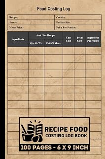 Recipe Food Costing Log Book: Recipe Expense Notebook | Comprehensive Food Costing Record Logbook | 100 Forms