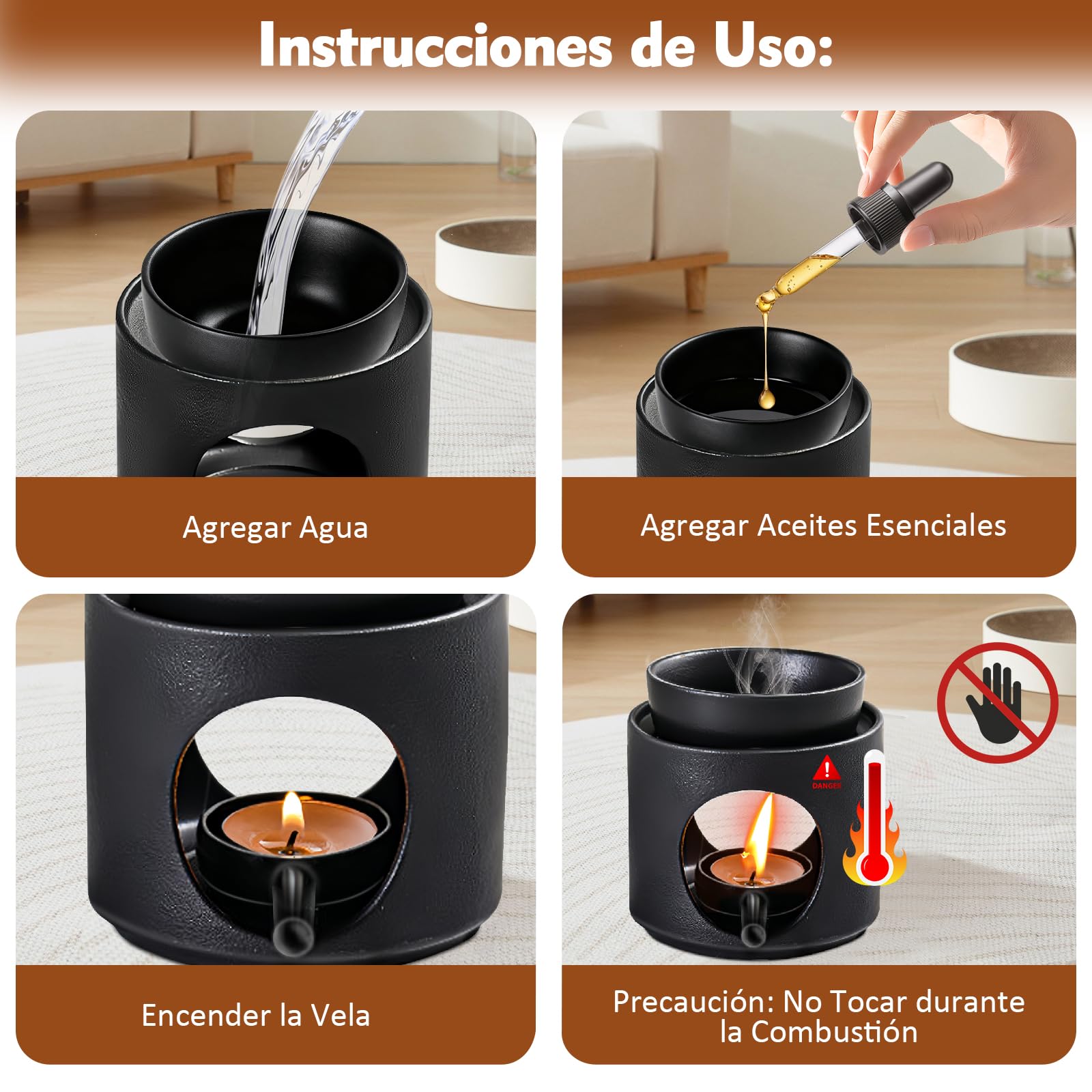 Quemador Aromática de Cerámica con Portavelas, Difusor de Aceite Aromático y Cera Aromática, Quemador de Fragancias, Quemadores de Cera con Cuchara de Velas para Aromaterapia, Decoración del Hogar