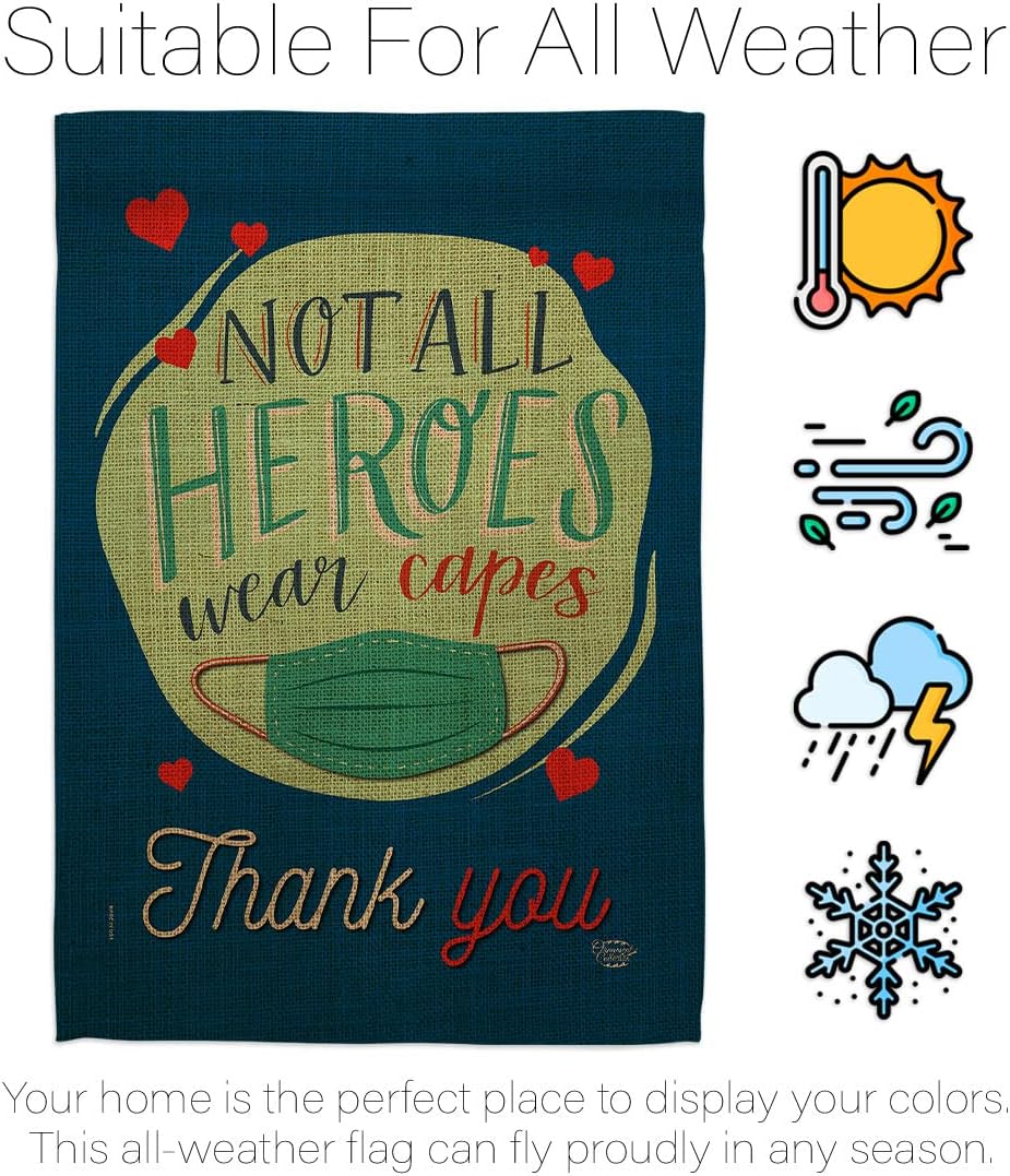 Thank You All Heroes House Flag - Pack Expression Inspirational Spiritual Hope Love Wisdom Support Emotion Postive USA Applique - Banner Small Garden Yard Gift Double-Sided Made In 28 X 40