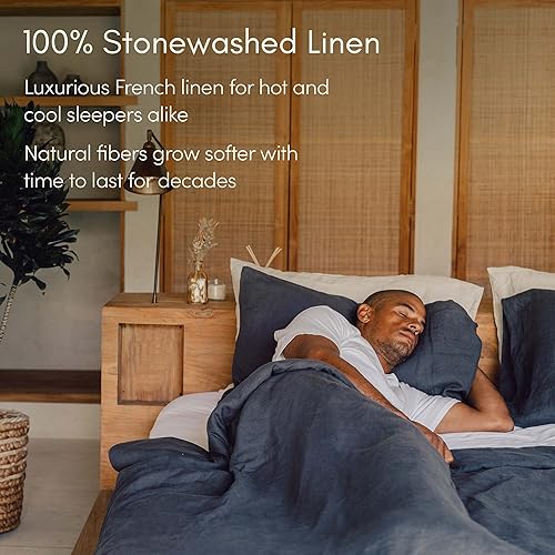 Miniatura 10 de Baloo Funda de edredón de lino natural, funda extraíble para mantas con peso, suave de primera calidad, lino francés transpirable, 90 x 90 pulgadas,