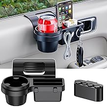 Extra Hanging Car Door Window Drink Coffee Cup Holder with Storage Organizer Tray | Coin Holder Change Organizer Fits Most Vehicles, Trucks Interior Car Gadgets Accessories